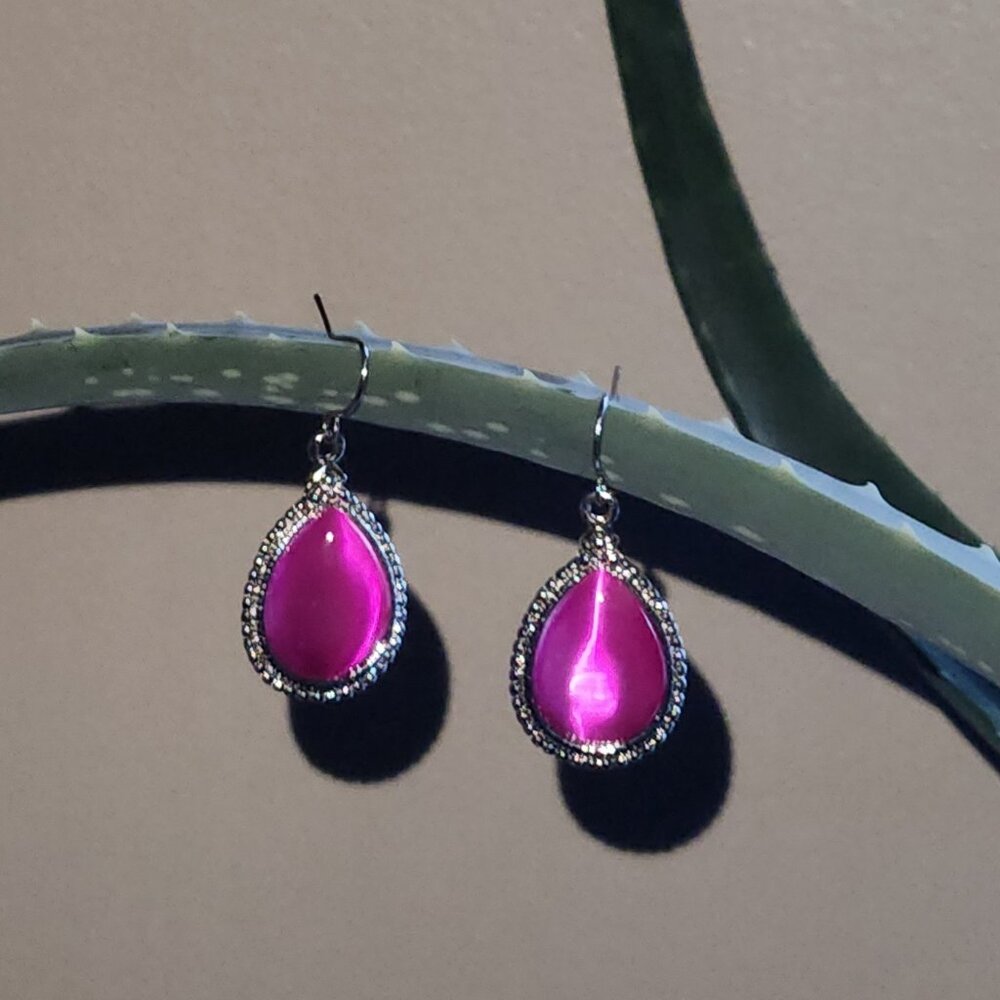 Handmade silver pink gem earrings